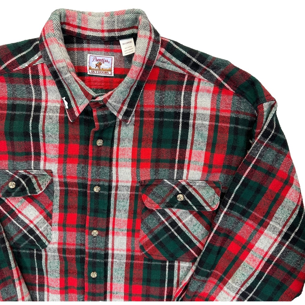 Vintage Prentiss Outdoors Flannel Shirt Mens 3XL Red Green Plaid Heavy Cotton